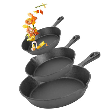 My Cook Ease 3Pcs Pre-Seasoned Cast Iron Skillet Set – 6", 8", 10" Non-Stick Oven Safe Frying Pans