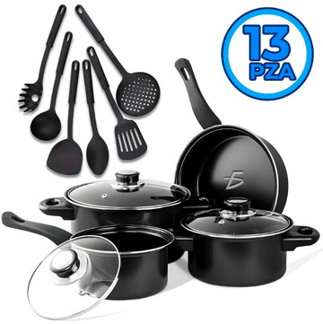 My Cook Ease 13-Piece Non-Stick Aluminum Cookware Set – Pots, Pans & Utensils for Easy Cooking