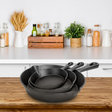 My Cook Ease 3pcs Pre-Seasoned Cast Iron Skillet Set – 8", 10", 12" Non-Stick Frying Pans for Indoor & Outdoor Cooking