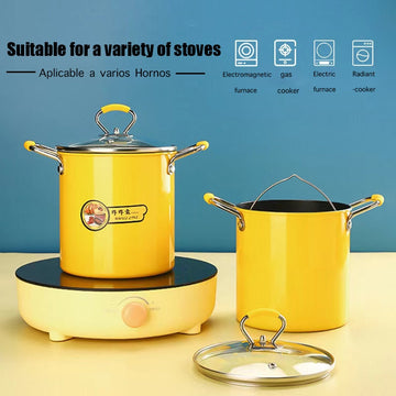 My Cook Ease 3.0L Mini Non-Stick Fryer Pan – Wheat Stone Pot, Double Bottom, Glass Lid for Frying & Boiling