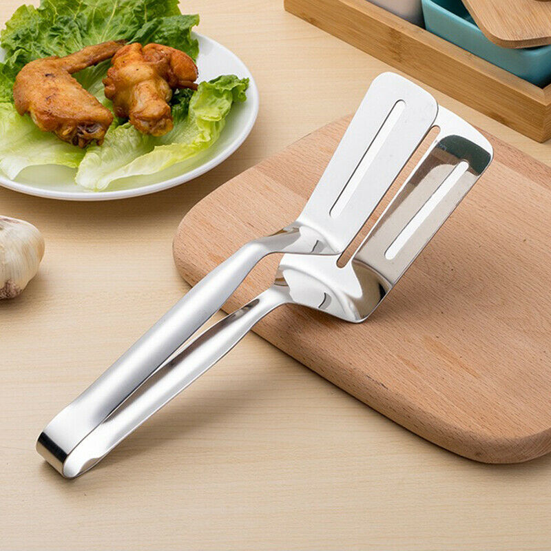 My Cook Ease Stainless Steel Steak Clamp – 10" Food Tongs for Meat, Bread & BBQ Cooking