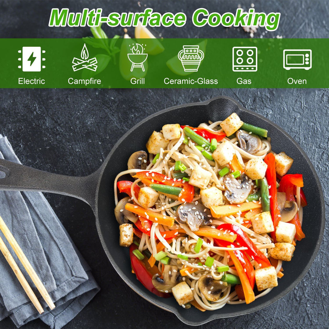 My Cook Ease 3Pcs Pre-Seasoned Cast Iron Skillet Set – 6", 8", 10" Non-Stick Oven Safe Frying Pans